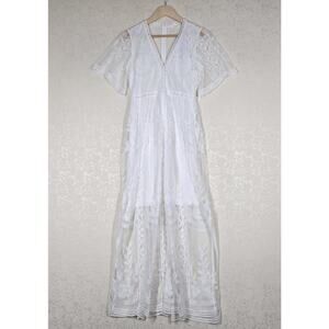 Eleter Lace Maxi Dress S White Bridal Ethereal High Slit Romantic